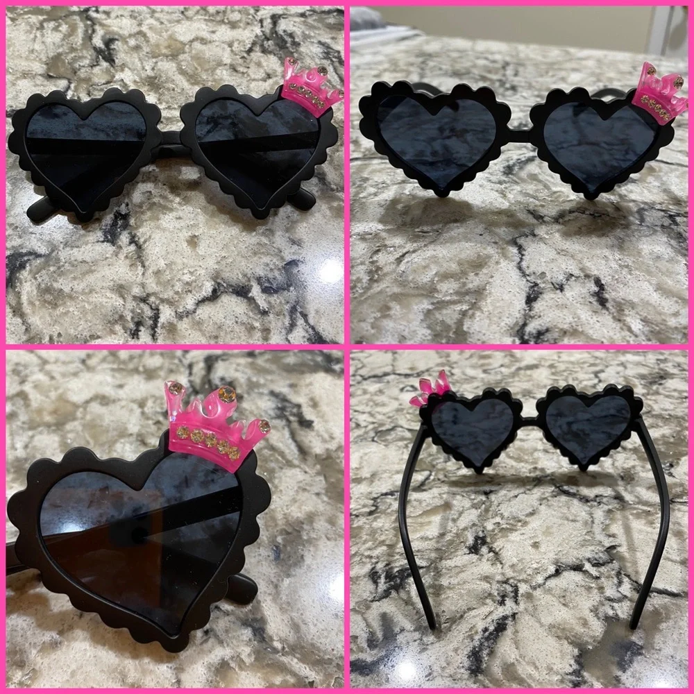 Girls black heart shaped crown sunglasses